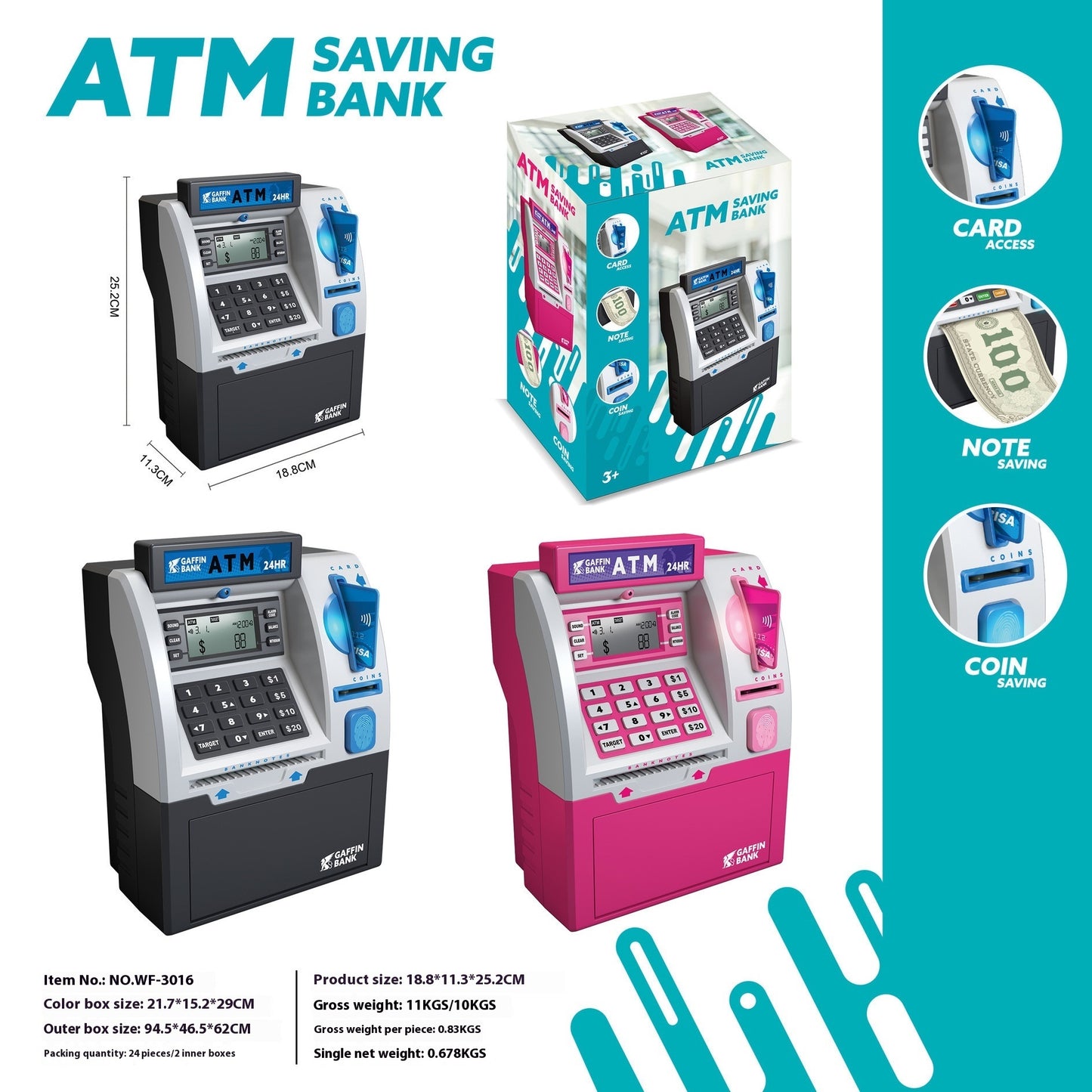 Automatic Cash Machine Coin Bank Smart Password Card Children Saving Box