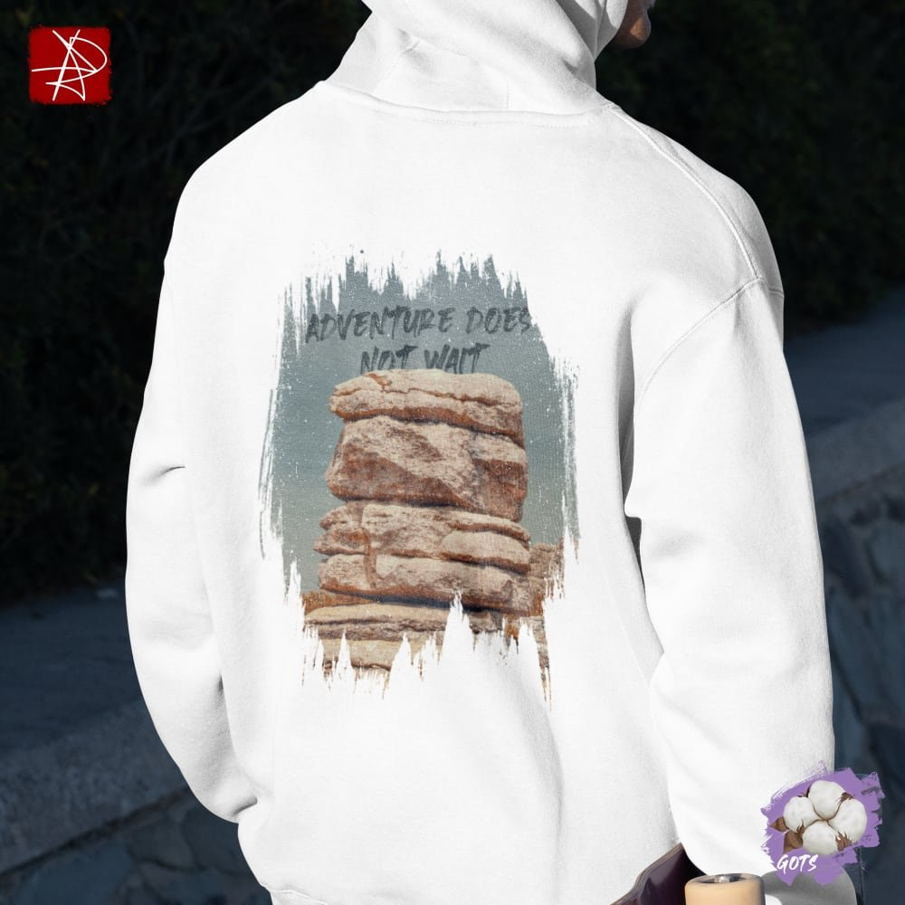 Adventure Rock Formation Organic Cotton Hoodie – Unisex Nature Design | GOTS Certified Eco-Friendly