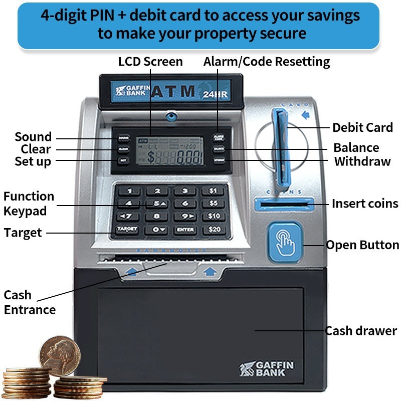 Automatic Cash Machine Coin Bank Smart Password Card Children Saving Box